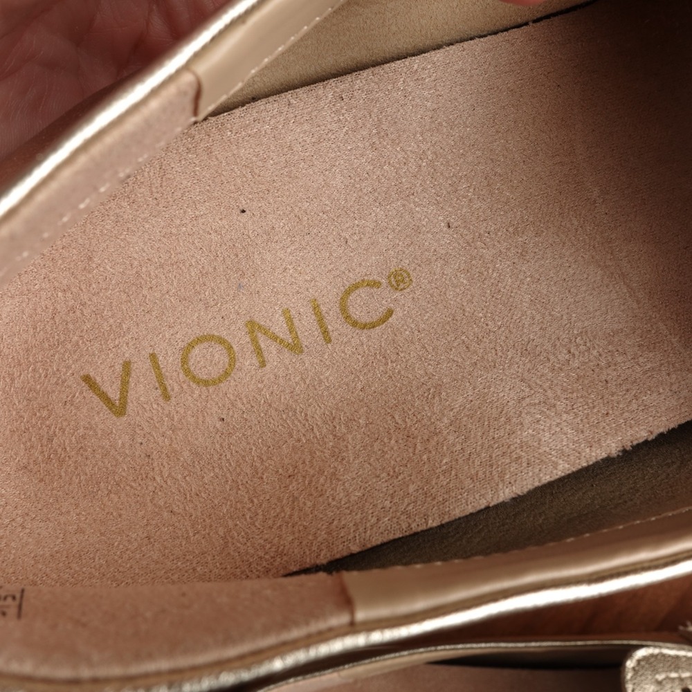 Vionic Loafers WMS SZ 8 Gold Metallic Uptown Perf Leather Comfort Walking Shoes - Picture 11 of 12